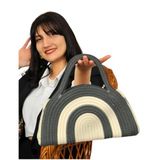 Home Turko Bohem Kadın Çantası, Jüt, Etnik Desenli, El Çantası, Jüt Çanta, Antrasit-Bej2