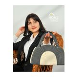Home Turko Bohem Kadın Çantası, Jüt, Etnik Desenli, El Çantası, Jüt Çanta, Antrasit-Bej