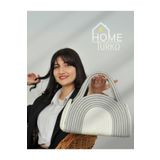 Home Turko Bohem Kadın Çantası, Jüt, Etnik Desenli, El Çantası, Jüt Çanta, Gri-Bej