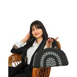 Home Turko Bohem Kadın Çantası, Jüt, Etnik Desenli, El Çantası, Jüt Çanta, Siyah-Beyaz