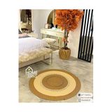 Home Turko Hasır Kilim Paspas Jüt Yolluk Siyah Desenli Kolidor Balkon Mutfak Dekoratif 90 x 90 Hasır-Bej Yuvarlak