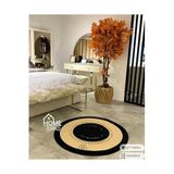 Home Turko Hasır, Kilim, Paspas, Jüt Yolluk, Siyah Desenli, Kolidor,Balkon,Mutfak, Halısı, Dekoratif Paspas. 120 x 120 Siyah-bej Oval