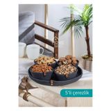 Home Turko Jüt 5'li Çerezlik Sunum Seti Kase Tepsi Bohem Ev Dekoru Kahve Çay Kuruyemiş Takımı Antrasit