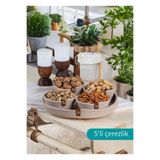 Home Turko Jüt 5'li Çerezlik Sunum Seti Kase Tepsi Bohem Ev Dekoru Kahve Çay Kuruyemiş Takımı Bej