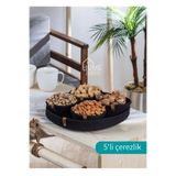 Home Turko Jüt 5'li Çerezlik Sunum Seti Kase Tepsi Bohem Ev Dekoru Kahve Çay Kuruyemiş Takımı Siyah
