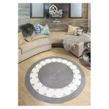Home Turko Jüt, Hasır, Kilim, Paspas, Yolluk, Jüt Halı, Jüt Paspas, Dekoratif Çift Taraflı Bohem Tarzı Kilim 100 x 100 Gri-Beyaz