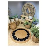 Home Turko Jüt, Hasır, Kilim, Paspas, Yolluk, Jüt Halı, Jüt Paspas, Dekoratif Çift Taraflı Bohem Tarzı Kilim 120 x 120 Hasır-Siyah