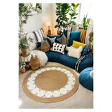 Home Turko Jüt, Hasır, Kilim, Paspas, Yolluk, Jüt Halı, Jüt Paspas, Dekoratif Çift Taraflı Bohem Tarzı Kilim 140 x 140 Hasır-Beyaz