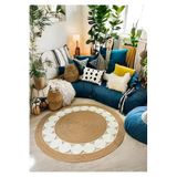 Home Turko Jüt, Hasır, Kilim, Paspas, Yolluk, Jüt Halı, Jüt Paspas, Dekoratif Çift Taraflı Bohem Tarzı Kilim 150 x 150 Hasır-Beyaz