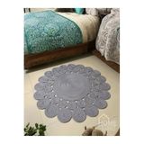 Home Turko JÜT HASIR PAPATYA ÇİÇEK DESENLİ KİLİM HALI EV DEKORASYONU HEDİYELİK EV EŞYASI BOHO KİLİM 100 x 100 GRİ