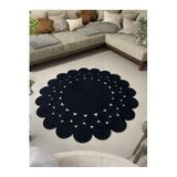 Home Turko JÜT HASIR PAPATYA ÇİÇEK DESENLİ KİLİM HALI EV DEKORASYONU HEDİYELİK EV EŞYASI BOHO KİLİM 100 x 100 SİYAH