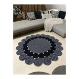 Home Turko JÜT HASIR PAPATYA ÇİÇEK DESENLİ KİLİM HALI EV DEKORASYONU HEDİYELİK EV EŞYASI BOHO KİLİM 120 x 120 KIRÇIL-SİYAH