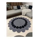 Home Turko JÜT HASIR PAPATYA ÇİÇEK DESENLİ KİLİM HALI EV DEKORASYONU HEDİYELİK EV EŞYASI BOHO KİLİM 150 x 150 KIRÇIL-SİYAH