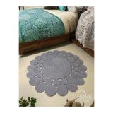 Home Turko JÜT HASIR PAPATYA ÇİÇEK DESENLİ KİLİM HALI EV DEKORASYONU HEDİYELİK EV EŞYASI BOHO KİLİM 90 x 90 GRİ