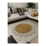 Home Turko Jüt Hasır Papatya Çiçek Desenli Kilim Halı Ev Dekorasyonu Hediyelik Ev Eşyası Boho Kilim 90 x 90 KIRÇIL-HASIR