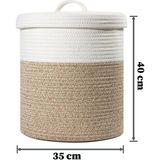 Home Turko Jüt Kapaklı Çamaşır Sepeti 40x35 cm Katlanabilir Jüt İp ile Şık Depolama Çözümü - Hasır-Beyaz