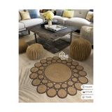 Home Turko JÜT PAPATYA KIRÇIL DESENLİ DESENLİ ÇİFT TARAFLI KİLİM EL DOKUMASI HALI EV EŞYASI HEDİYELİK 90 x 90 HASIR-SİYAHKIRÇIL