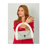 Home Turko Mini Jüt Hasır Portföy Clutch El Çantası, Kadın Çantası, Jüt Boho Çanta, Gri-Beyaz