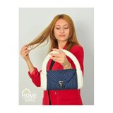 Home Turko Mini Jüt Hasır Portföy Clutch El Çantası, Kadın Çantası, Jüt Boho Çanta, Lacivert-Beyaz