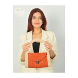 Home Turko Mini Jüt Hasır Portföy Clutch El Çantası, Kadın Çantası, Jüt Boho Çanta, Turuncu-Bej