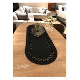 Home Turko Moderin Doğal Jüt, Desenli, Siyah, Amerikan Servis, Masa, Sehpa Örtüsü Runner. 35x100 Siyah