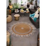 Home Turko Moderin Hasır, Jüt Desenli, Naturel - Jüt Dekoratif Kilim, Banyo, Balkon Paspası 100 x 100 jütkırçıllı