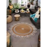 Home Turko Moderin Hasır, Jüt Desenli, Naturel - Jüt Dekoratif Kilim, Banyo, Balkon Paspası 200 x 200 jütkırçıllı