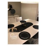 Home Turko Moderin Jüt, Dörtlü Hasır, Bej Şerit Supla, Runner, Amerikan Servis, Sofra Takımı/Masa Örtüsü siyah