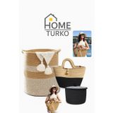 Home Turko Yazlık Bohem Tarzı Plaj Çantası, Dekoratif Yıkanabilir Boho Hasır