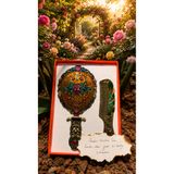 Home Vintage Bronz Gül Desenli Ayna ve Tarak Seti | Katlanabilir El Aynası | Dekoratif Hediyelik Set