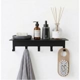 Home Yapışkanlı Metal Banyo Rafı 5 Kancalı Duvar Rafı Organizer Dekoratif Raf Siyah Paslanmaz Duvar Rafı Havluluk Askılık Banyo Mutfak Çok Amaçlı Raf