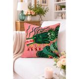 Home Yeşil Ejderha ve Fenerli Figürler Desenli Kırlent Kılıfı - Pembe Zemin Modern Dekoratif Yastık Kılıf