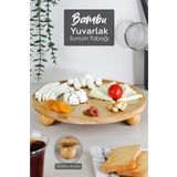Home Yuvarlak Bambu Sunum Tabağı - Ayaklı Sunumluk Kek Kurabiye Pasta Servis Sunum Standı 27 cm