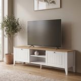 Homea Mebran 2 Kapaklı Raflı Tv Ünitesi Modern Televizyon Sehpası Ahşap Görünümlü Salon Tv Standı