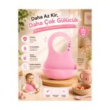 Homea Silikon Mama Önlüğü Su Geçirmez Ayarlanabilir Bebek Önlüğü BPA İçermeyen Geniş Cepli Beslenme Önlüğü Pembe