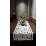 homease Keten Görünümlü Nakış Detaylı Püsküllü Gardenya Kumaş Runner | Makinede Yıkanabilir Runner