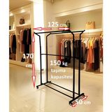 Homebella Premium 170 cm Çelik Konfeksiyon 125 cm En Elbise Askılık Tekerlekli Demonte Eşek Portmanto Hanger Rack