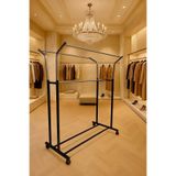 HOMEBELLA V Ayarlı 125 Cm En Çelik Konfeksiyon Elbise Askılık Tekerli Portatif Eşek Raf Home Hanger