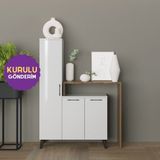 HOMECONOM Balisa Çok Amaçlı Hareketli Bankolu Dolap 90 cm Parlak Beyaz & Mat Ceviz Mdf Lam