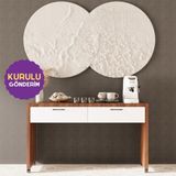 HOMECONOM Larisa-S 140 cm Tekerlekli Çekmeceli Ada ve Dresuar Parlak Beyaz & Mat Ceviz Mdf Lam