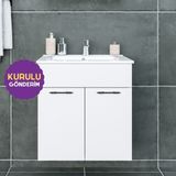 HOMECONOM Regnum-S 65 cm Etajerli Lavabolu Lavabo Dolabı Parlak Beyaz MDF Lam