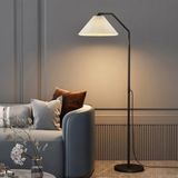 Homedit Metal Ayaklı Lambader Siyah Gövde Krem Pileli Başlık Modern Tasarım ve Dekoratif Özellikler - Siyah - Krem