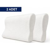 Homedius Visco Queen Ema Boyun Destekli Ortopedik Visco Yastık 55X35X12 cm 2'li - 55 x 35 x 12 cm - Beyaz