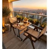 Homedora 60X40 cm Dar Balkon Kahvaltı Sehpası – Tekerlekli Çok Amaçlı Ahşap Balkon Masası - Ahşap - Ceviz
