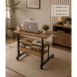 Homedora 70X40 cm Tekerlekli Laptop Sehpası – Çok Amaçlı Çalışma Masası | 2 Raflı Ahşap Metal Tasarım - 70 x 40 cm - Atlantik Çam - Siyah