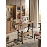 Homedora Atlas Yüksekliği Ayarlanabilir Dikiş Makinesi Sehpası Tekerlekli Çok Amaçlı Çalışma Masası Raflı 80X40 cm - 80 x 40 cm - Ceviz