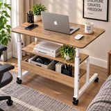 Homedora Yükseklik Ayarlanabilir Tekerlekli Çalışma Masası 70X40 cm Raflı Laptop ve Bilgisayar Masası Ahşap - 70 x 40 cm - Çam - Beyaz