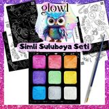 HomedU Glowl Simli, Organik, El Yapımı, Suluboya 9'lu Set, Boyama Kağıtları ve Suluboya Fırçası Hediyeli