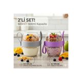 HOMEFECT 2 ADET 600Ml+600ml YOĞURT KABI Meyveli Yoğurt Müsli