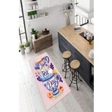 Homefesto Dekoratif Özel Tasarım, Pamuklu Dokuma Taban, İnce, Kaymaz Taban, Yıkanabilir, Modern Mutfak Halısı